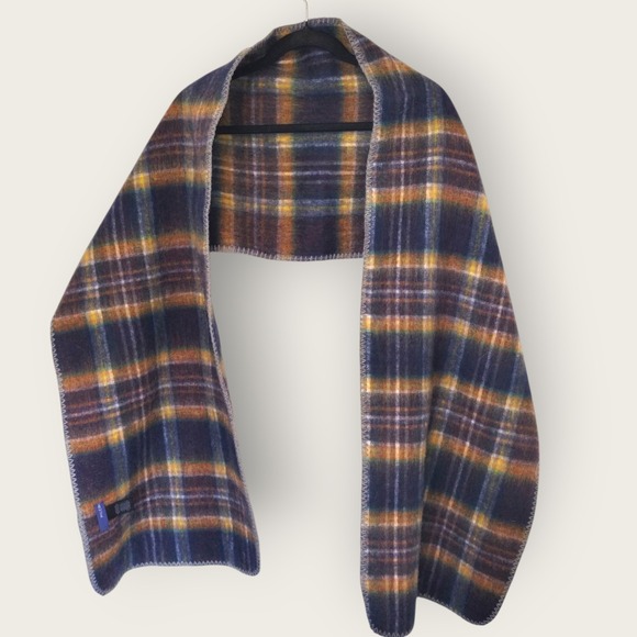 Pilcro Plaid Wool Blend Scarf Winter Wrap Blanket Shawl Blue Brown Warm Classic - Picture 1 of 8